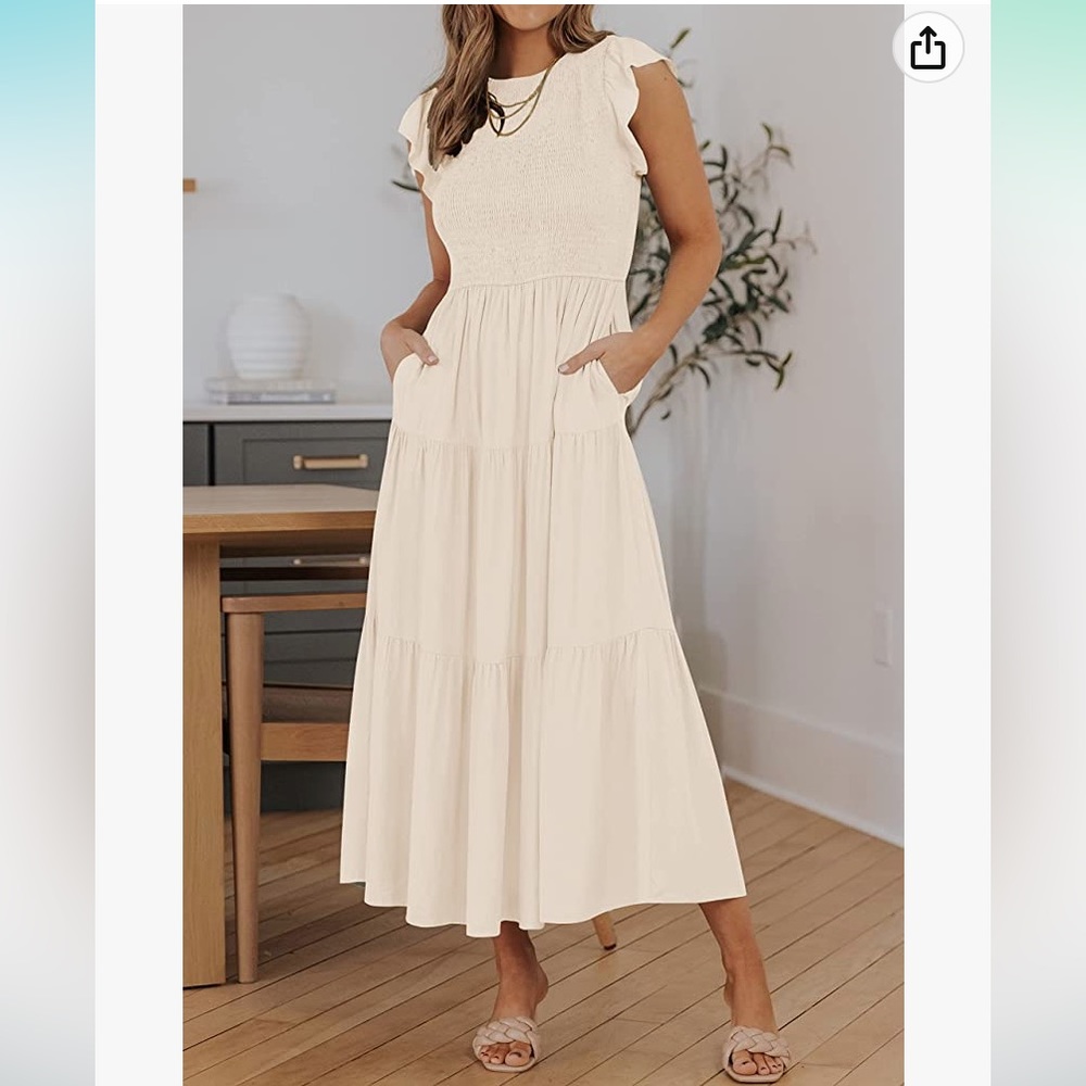 Amazon Short Sleeve Crew Neck Tiered Midi Dress